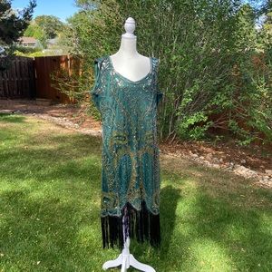 Green and gold flapper dress size 3XL NWOT